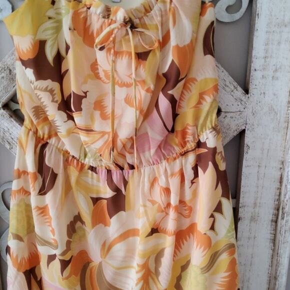 New Collective Concepts Sleeveless Crochet Trim Blouson Midi Dress Yellow Multi - Picture 9 of 13